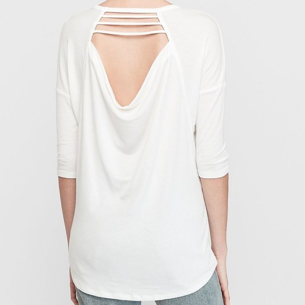 Express Open Back Strappy V-Neck White London Tee NWT